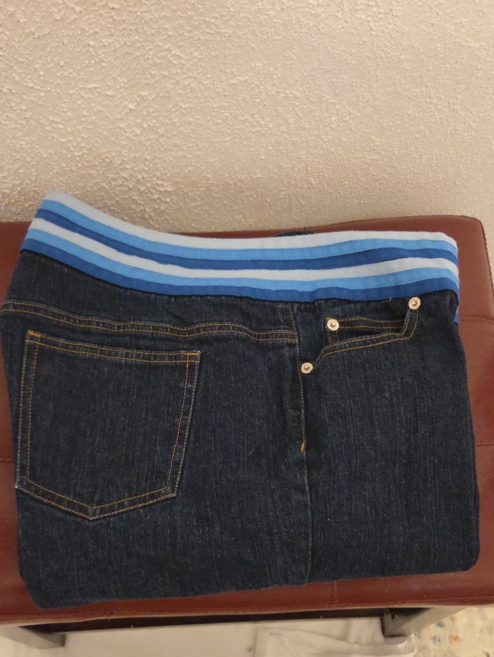 Michael Kors Dark Blue Denim Jeggings with Blue Striped Waistband